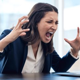 Business, woman and angry is shouting at computer