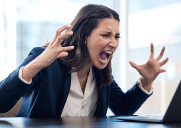 Business, woman and angry is shouting at computer